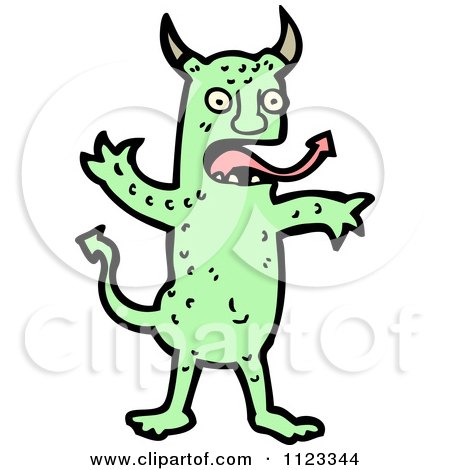 Fantasy Cartoon Of A Green Devil Monster 4 - Royalty Free Vector Clipart by lineartestpilot
