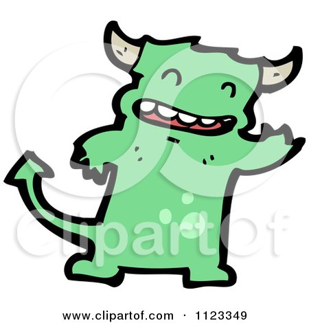 Fantasy Cartoon Of A Green Devil Monster 6 - Royalty Free Vector Clipart by lineartestpilot