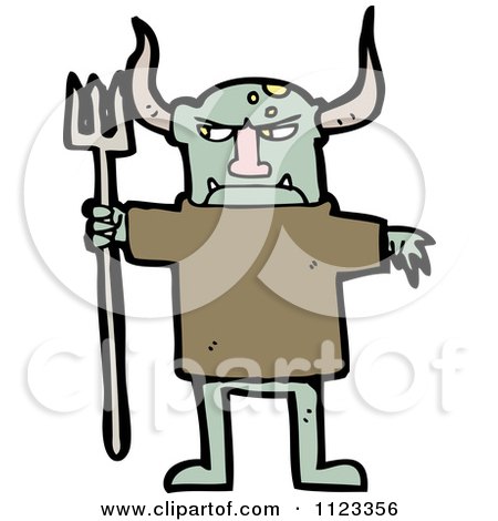 Fantasy Cartoon Of A Green Devil - Royalty Free Vector Clipart by lineartestpilot