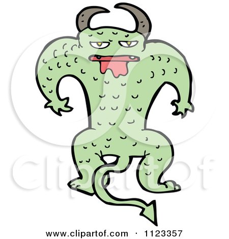 Fantasy Cartoon Of A Green Devil Monster 15 - Royalty Free Vector Clipart by lineartestpilot