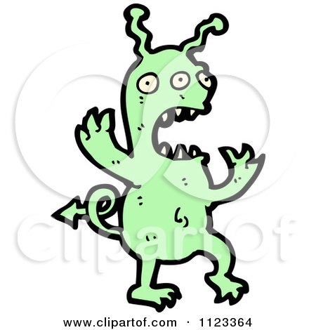 Fantasy Cartoon Of A Green Devil Monster 1 - Royalty Free Vector Clipart by lineartestpilot