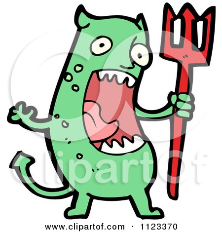 Fantasy Cartoon Of A Green Devil Monster 13 - Royalty Free Vector Clipart by lineartestpilot