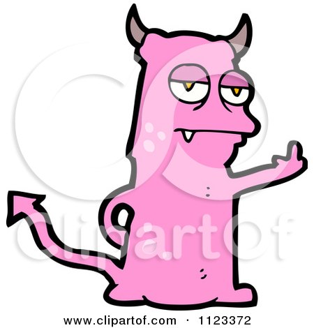 Fantasy Cartoon Of A Pink Devil Monster 2 - Royalty Free Vector Clipart by lineartestpilot