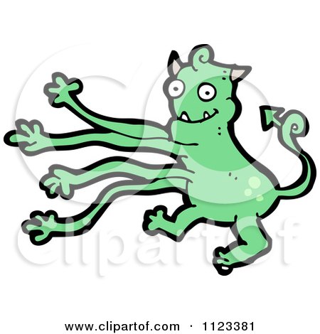 Fantasy Cartoon Of A Green Devil Monster 18 - Royalty Free Vector Clipart by lineartestpilot