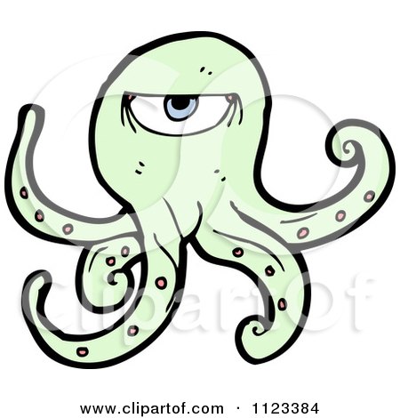 Fantasy Cartoon Of A Green Alien Or Monster Octopus - Royalty Free Vector Clipart by lineartestpilot