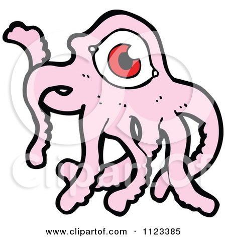 Fantasy Cartoon Of A Pink Tentacled Alien Monster - Royalty Free Vector Clipart by lineartestpilot
