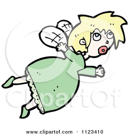 Fantasy Cartoon Of A Blond Fairy In A Green Dress - Royalty Free Vector Clipart by lineartestpilot