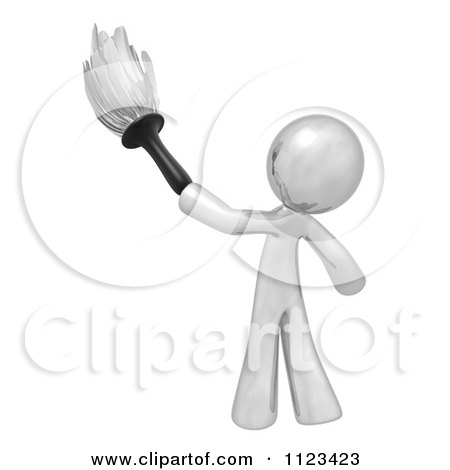 Clipart Of A 3d Dusting Silver Man - Royalty Free CGI Illustration by Leo Blanchette