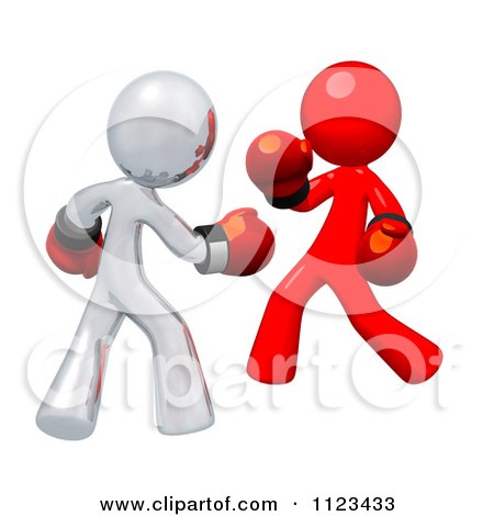 Clipart Of 3d Red And Silver Boxers Fighting - Royalty Free CGI Illustration by Leo Blanchette
