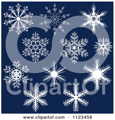 Clipart Of White Snowflakes On Dark Blue - Royalty Free Vector Illustration by dero