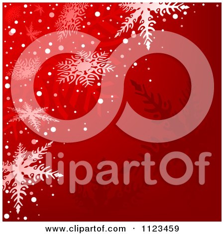 Clipart Of A Red Snowflake Winter Christmas Background - Royalty Free Vector Illustration by dero