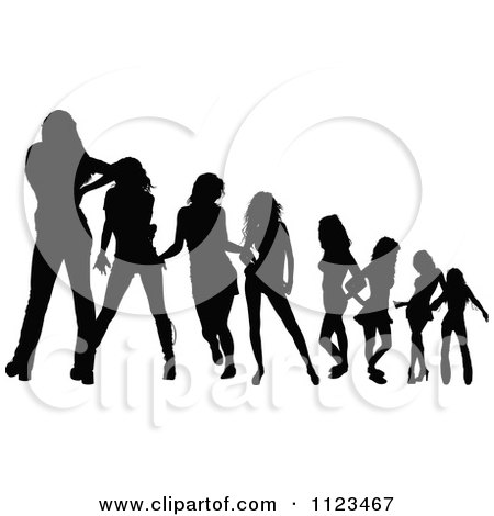 Clipart Of Silhouetted Dancing And Posing Women - Royalty Free Vector Illustration by dero