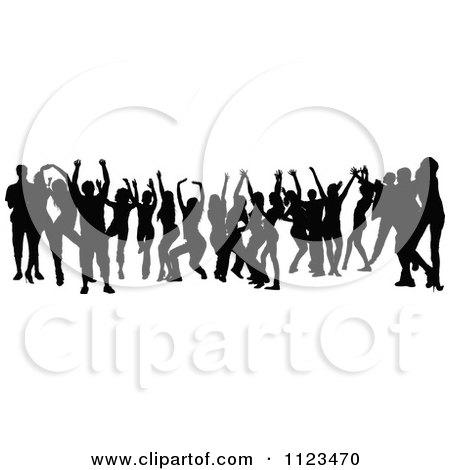 Clipart Of A Silhouetted Crowd Of Dancers 27 - Royalty Free Vector Illustration by dero