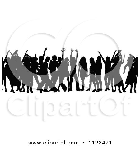Clipart Of A Silhouetted Crowd Of Dancers 13 - Royalty Free Vector Illustration by dero