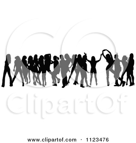 Clipart Of A Silhouetted Crowd Of Dancers 17 - Royalty Free Vector Illustration by dero