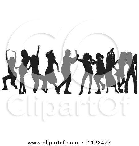 Clipart Of A Silhouetted Crowd Of Dancers 18 - Royalty Free Vector Illustration by dero