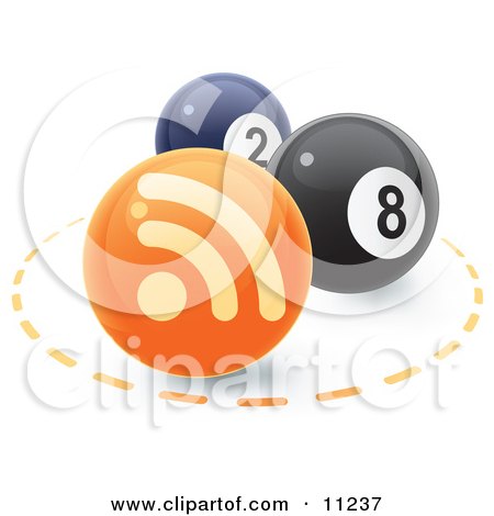 2 and 8 Pool Balls With an Orange RSS Symbol Ball Clipart Illustration by Leo Blanchette
