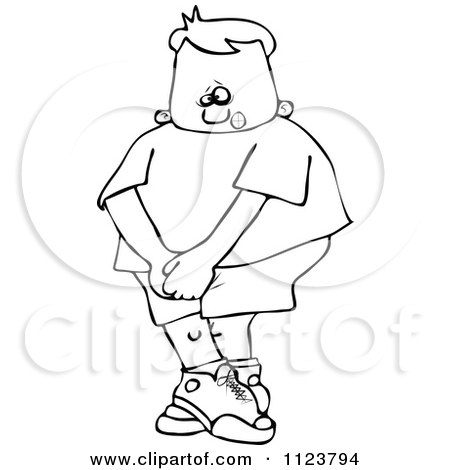 Cartoon Of An Outlined Boy Needing To Use The Restroom - Royalty Free Vector Clipart by djart