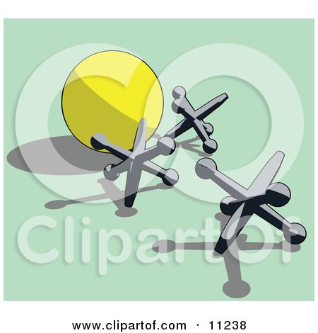 Silver Jacks and a Yellow Ball Clipart Illustration by Leo Blanchette