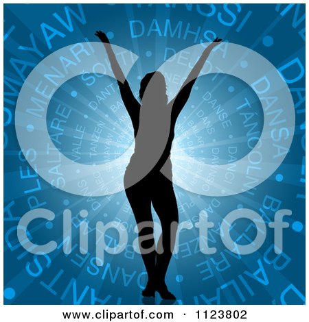 Clipart Of A Silhouetted Woman Dancing Over Blue Words - Royalty Free Vector Illustration by dero