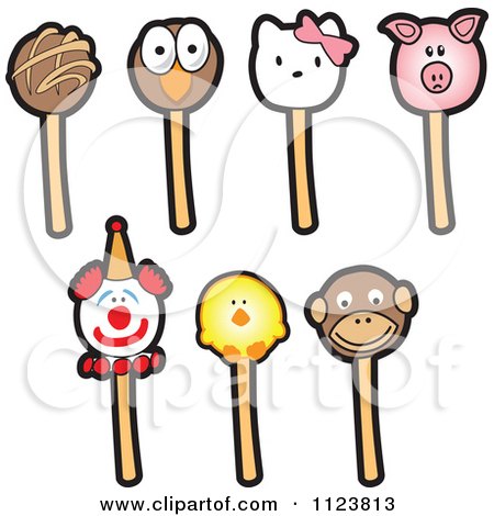 Cartoon Of Clown And Animal Cake Pops - Royalty Free Vector Clipart by Mascot Junction