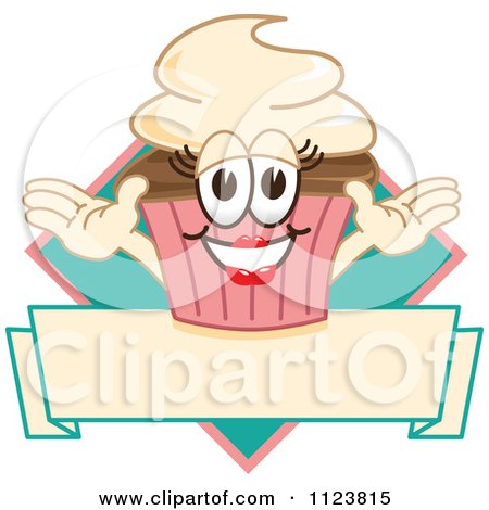 Cartoon Of A Happy Cupcake Logo 3 - Royalty Free Vector Clipart by Mascot Junction