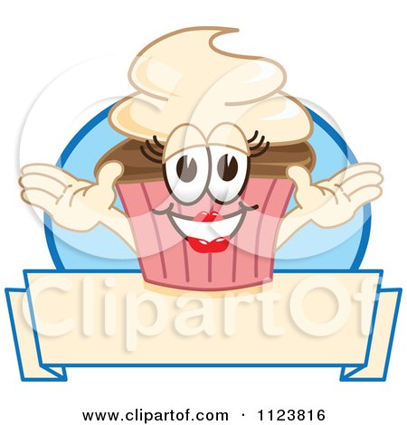 Cartoon Of A Happy Cupcake Logo 4 - Royalty Free Vector Clipart by Mascot Junction