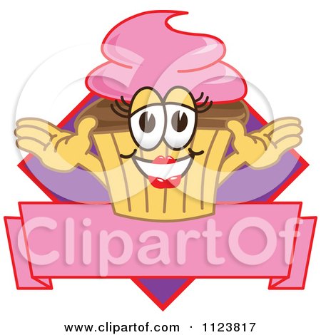 Cartoon Of A Happy Cupcake Logo 1 - Royalty Free Vector Clipart by Mascot Junction