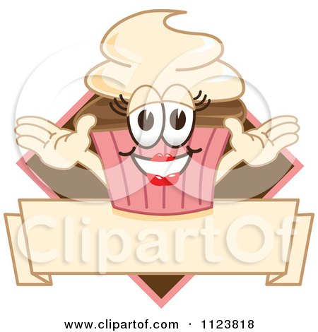 Cartoon Of A Happy Cupcake Logo 2 - Royalty Free Vector Clipart by Mascot Junction