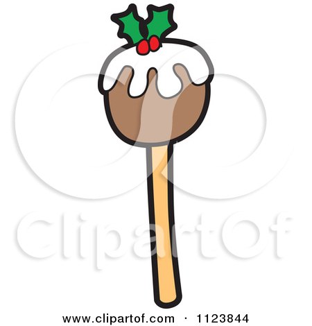Cartoon Of A Christmas Pudding Cake Pop Dessert - Royalty Free Vector Clipart by Mascot Junction