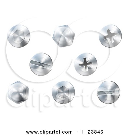 Clipart Of 3d Silver Screws And Bolts - Royalty Free Vector Illustration by AtStockIllustration