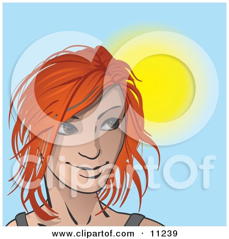 Red Haired Woman on a Sunny Day, Looking to the Right Clipart Illustration by Leo Blanchette