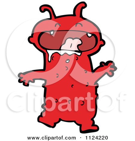 Fantasy Cartoon Of A Red Monster Or Alien - Royalty Free Vector Clipart by lineartestpilot