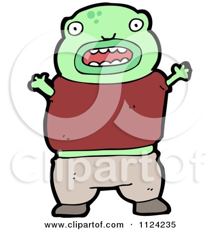 Fantasy Cartoon Of A Green Alien Or Monster - Royalty Free Vector Clipart by lineartestpilot