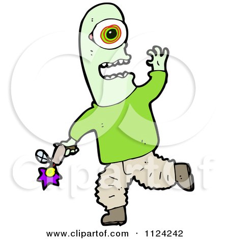 Fantasy Cartoon Of A Green Alien Or Monster - Royalty Free Vector Clipart by lineartestpilot