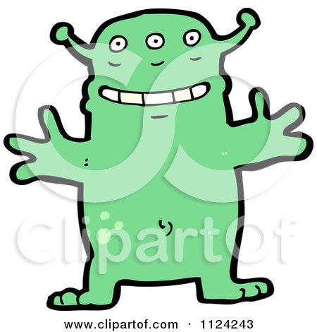 Fantasy Cartoon Of A Green Alien Or Monster - Royalty Free Vector Clipart by lineartestpilot