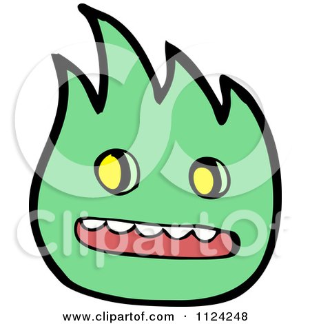 Fantasy Cartoon Of A Green Flame Alien Or Monster - Royalty Free Vector Clipart by lineartestpilot