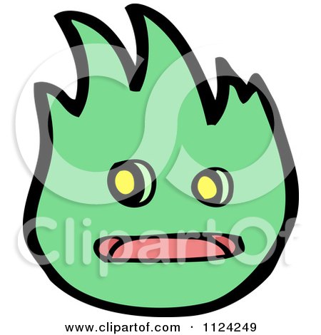Fantasy Cartoon Of A Green Flame Alien Or Monster - Royalty Free Vector Clipart by lineartestpilot