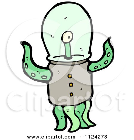 Fantasy Cartoon Of A Green Tentacled Alien Or Monster - Royalty Free Vector Clipart by lineartestpilot