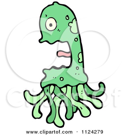Fantasy Cartoon Of A Green Tentacled Alien Or Monster - Royalty Free Vector Clipart by lineartestpilot