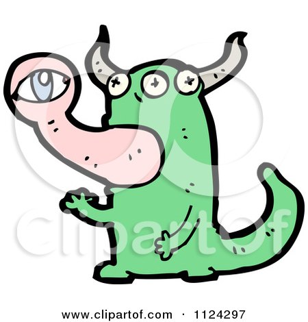 Fantasy Cartoon Of A Green Alien Or Monster - Royalty Free Vector Clipart by lineartestpilot