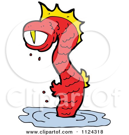 Fantasy Cartoon Of A Red Sea Monster Or Alien - Royalty Free Vector Clipart by lineartestpilot