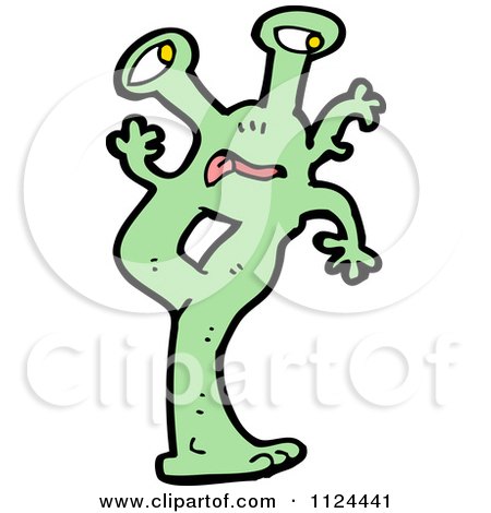 Fantasy Cartoon Of A Green Alien Or Monster - Royalty Free Vector Clipart by lineartestpilot