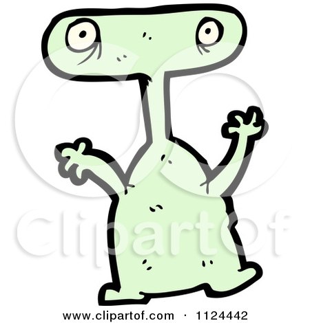 Fantasy Cartoon Of A Green Alien Or Monster - Royalty Free Vector Clipart by lineartestpilot