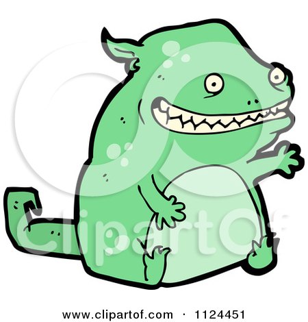 Fantasy Cartoon Of A Green Alien Or Monster - Royalty Free Vector Clipart by lineartestpilot