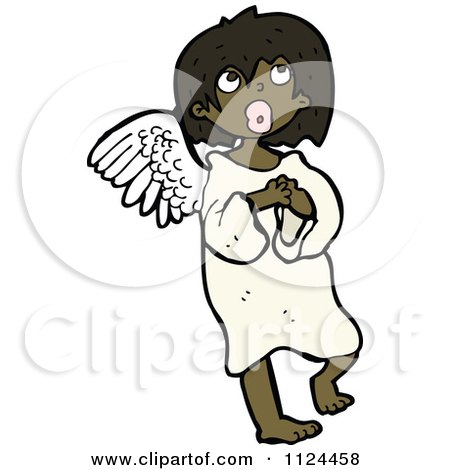 Fantasy Cartoon Of A Black Angel - Royalty Free Vector Clipart by lineartestpilot