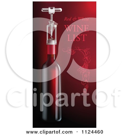Clipart Of A Corkscrew And Red Wine Bottle With Text - Royalty Free Vector Illustration by Eugene