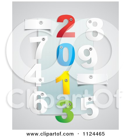 Clipart Of 3d Numbers And Eyelets With Year 2013 Down The Center - Royalty Free Vector Illustration by Eugene