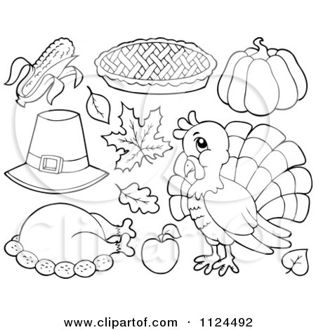 Cartoon Of Outlined Thanksgiving Items - Royalty Free Vector Clipart by visekart