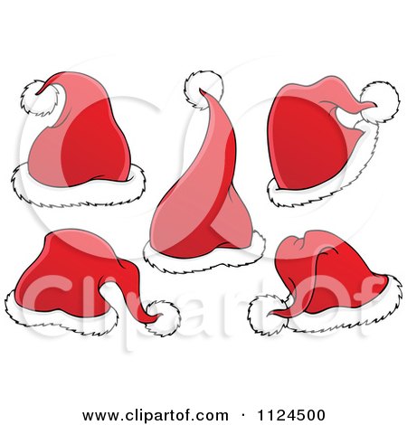 Cartoon Of Red And White Christmas Santa Hats - Royalty Free Vector Clipart by visekart